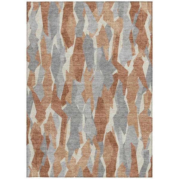 HomeRoots 5' X 8' Stylish Chili Red, Granite Gray & Ivory Striped Washable Rug for Indoor/Outdoor Use! 659623