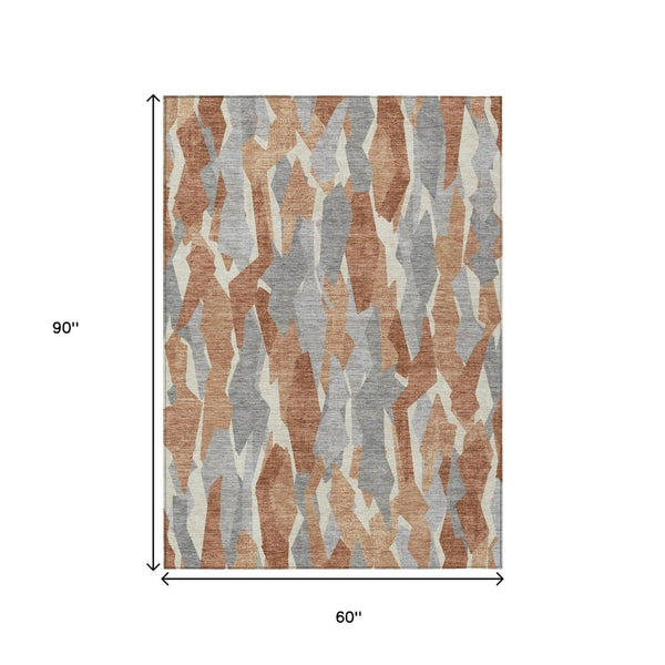 HomeRoots 5' X 8' Stylish Chili Red, Granite Gray & Ivory Striped Washable Rug for Indoor/Outdoor Use! 659623