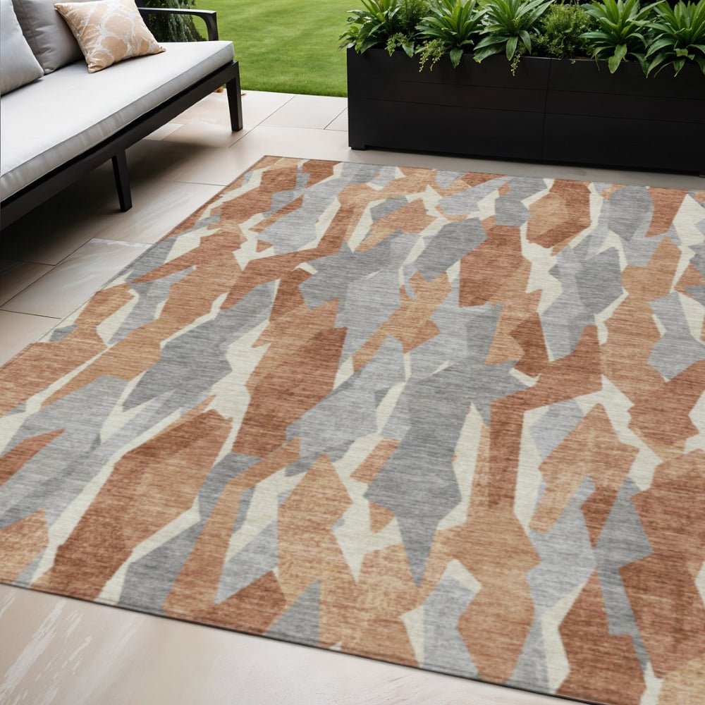 HomeRoots 5' X 8' Stylish Chili Red, Granite Gray & Ivory Striped Washable Rug for Indoor/Outdoor Use! 659623