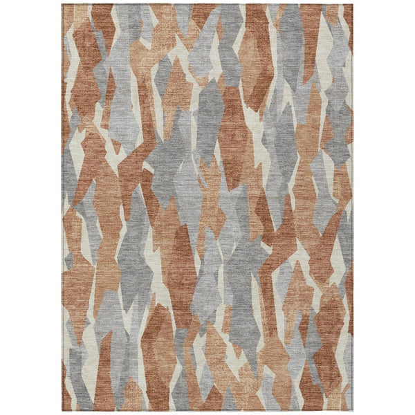 HomeRoots 5' X 8' Stylish Chili Red, Granite Gray & Ivory Striped Washable Rug for Indoor/Outdoor Use! 659623