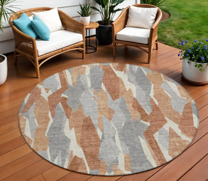 HomeRoots 8' Chili Red Round Indoor Outdoor Area Rug - Stylish Striped Design, Washable & Durable for High Traffic Areas 659624