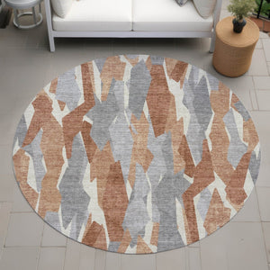 HomeRoots 8' Chili Red Round Indoor Outdoor Area Rug - Stylish Striped Design, Washable & Durable for High Traffic Areas 659624