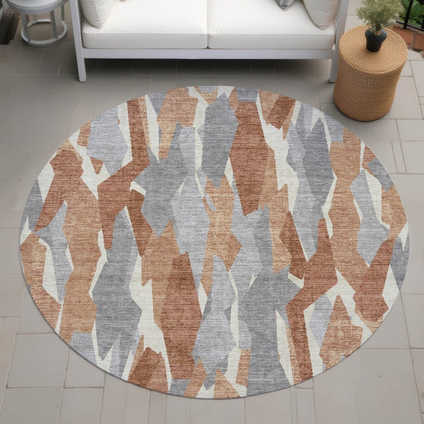 HomeRoots 8' Chili Red Round Indoor Outdoor Area Rug - Stylish Striped Design, Washable & Durable for High Traffic Areas 659624