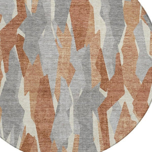 HomeRoots 8' Chili Red Round Indoor Outdoor Area Rug - Stylish Striped Design, Washable & Durable for High Traffic Areas 659624