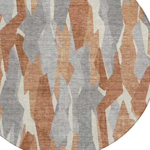 HomeRoots 8' Chili Red Round Indoor Outdoor Area Rug - Stylish Striped Design, Washable & Durable for High Traffic Areas 659624