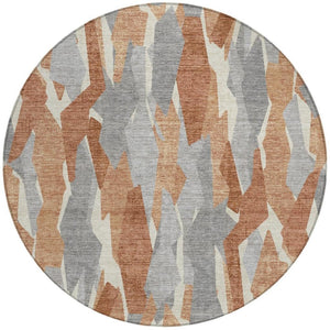 HomeRoots 8' Chili Red Round Indoor Outdoor Area Rug - Stylish Striped Design, Washable & Durable for High Traffic Areas 659624