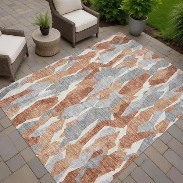 HomeRoots 8' X 10' Chili Red, Granite Gray & Ivory Striped Area Rug - Washable, Durable for Indoor/Outdoor Use 659625