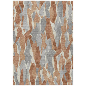 HomeRoots 8' X 10' Chili Red, Granite Gray & Ivory Striped Area Rug - Washable, Durable for Indoor/Outdoor Use 659625