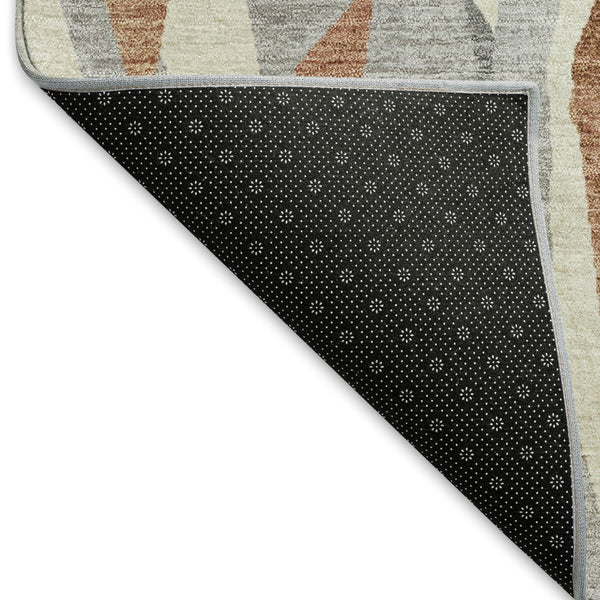HomeRoots 8' X 10' Chili Red, Granite Gray & Ivory Striped Area Rug - Washable, Durable for Indoor/Outdoor Use 659625