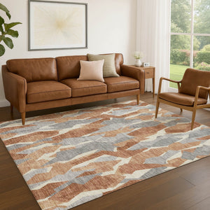 HomeRoots 8' X 10' Chili Red, Granite Gray & Ivory Striped Area Rug - Washable, Durable for Indoor/Outdoor Use 659625