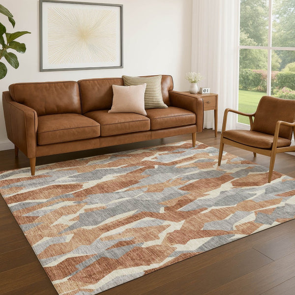 HomeRoots 9' Stylish Chili Red, Granite Gray & Ivory Striped Washable Indoor/Outdoor Area Rug for Any Space 659626