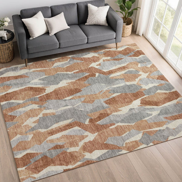 HomeRoots 9' Stylish Chili Red, Granite Gray & Ivory Striped Washable Indoor/Outdoor Area Rug for Any Space 659626