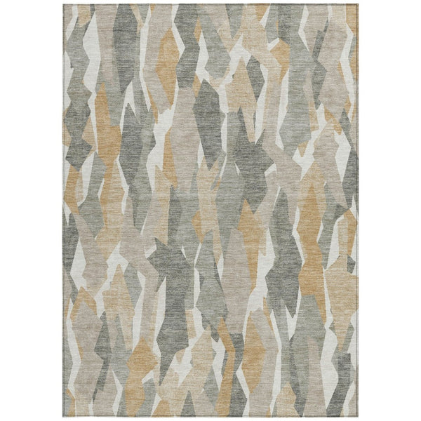 HomeRoots 5' Durable Pewter, Wheat & Ivory Striped Washable Area Rug - Perfect for Indoor & Outdoor Spaces! 659629
