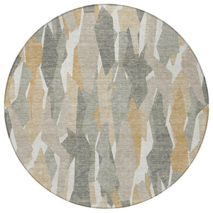HomeRoots 8' Round Striped Rug in Pewter, Wheat, and Ivory - Stylish, Durable for Indoor/Outdoor Spaces! 659630