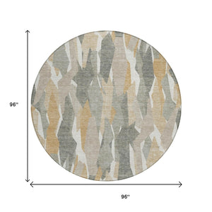 HomeRoots 8' Round Striped Rug in Pewter, Wheat, and Ivory - Stylish, Durable for Indoor/Outdoor Spaces! 659630
