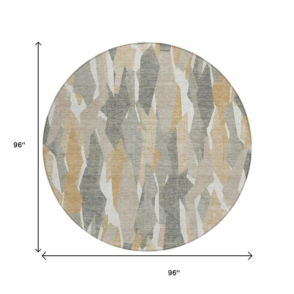 HomeRoots 8' Round Striped Rug in Pewter, Wheat, and Ivory - Stylish, Durable for Indoor/Outdoor Spaces! 659630
