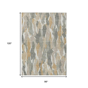 HomeRoots 8' X 10' Durable Washable Area Rug – Striped Pewter Wheat & Ivory Design for Indoor/Outdoor Use 659631