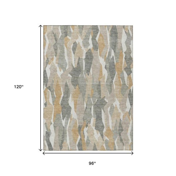 HomeRoots 8' X 10' Durable Washable Area Rug – Striped Pewter Wheat & Ivory Design for Indoor/Outdoor Use 659631