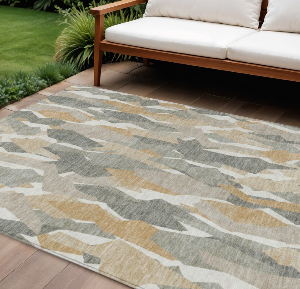 HomeRoots 8' X 10' Durable Washable Area Rug – Striped Pewter Wheat & Ivory Design for Indoor/Outdoor Use 659631