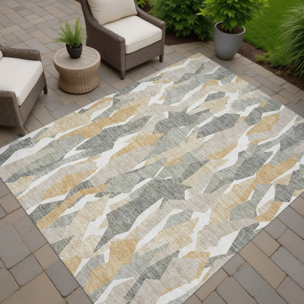 HomeRoots 8' X 10' Durable Washable Area Rug – Striped Pewter Wheat & Ivory Design for Indoor/Outdoor Use 659631