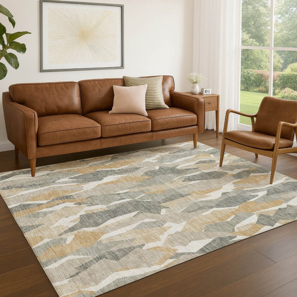 HomeRoots 8' X 10' Durable Washable Area Rug – Striped Pewter Wheat & Ivory Design for Indoor/Outdoor Use 659631