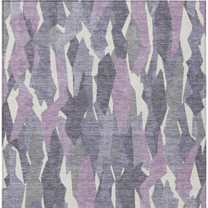 HomeRoots 5' X 8' Stylish Purple Gray Ivory Striped Washable Rug - Durable Indoor/Outdoor Comfort & Versatility 659635
