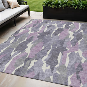 HomeRoots 5' X 8' Stylish Purple Gray Ivory Striped Washable Rug - Durable Indoor/Outdoor Comfort & Versatility 659635