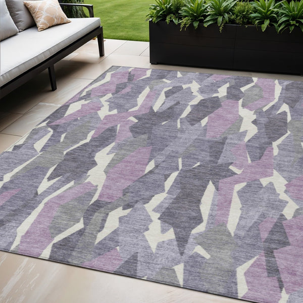 HomeRoots 5' X 8' Stylish Purple Gray Ivory Striped Washable Rug - Durable Indoor/Outdoor Comfort & Versatility 659635