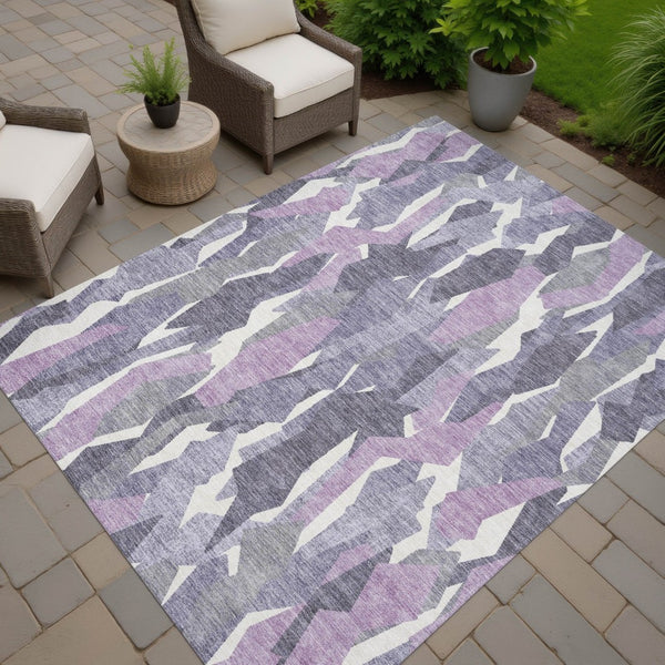 HomeRoots 5' X 8' Stylish Purple Gray Ivory Striped Washable Rug - Durable Indoor/Outdoor Comfort & Versatility 659635