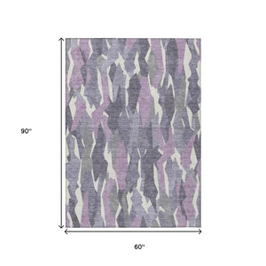 HomeRoots 5' X 8' Stylish Purple Gray Ivory Striped Washable Rug - Durable Indoor/Outdoor Comfort & Versatility 659635