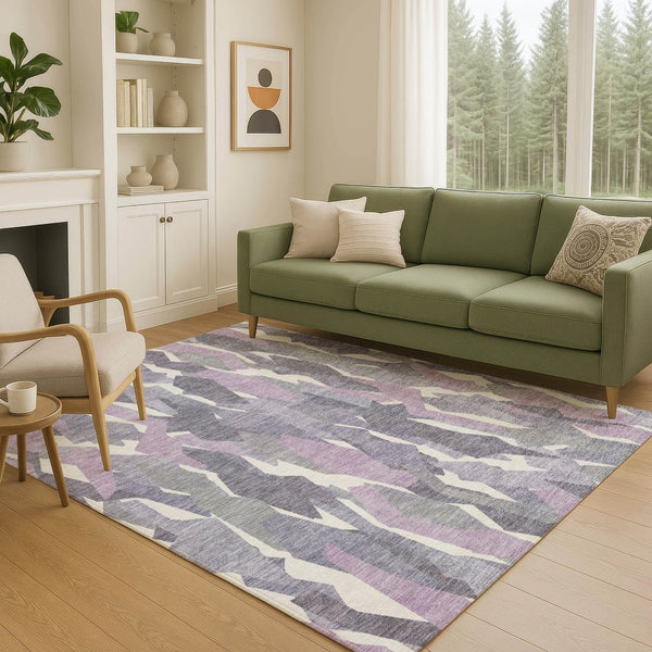 HomeRoots 5' X 8' Stylish Purple Gray Ivory Striped Washable Rug - Durable Indoor/Outdoor Comfort & Versatility 659635