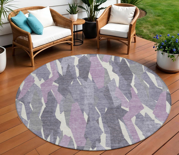 HomeRoots 8' Striped Area Rug in Purple, Gray & Ivory – Durable, Washable Design for Indoor & Outdoor Use! 659636
