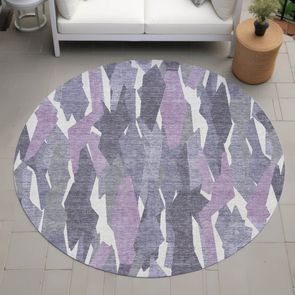 HomeRoots 8' Striped Area Rug in Purple, Gray & Ivory – Durable, Washable Design for Indoor & Outdoor Use! 659636