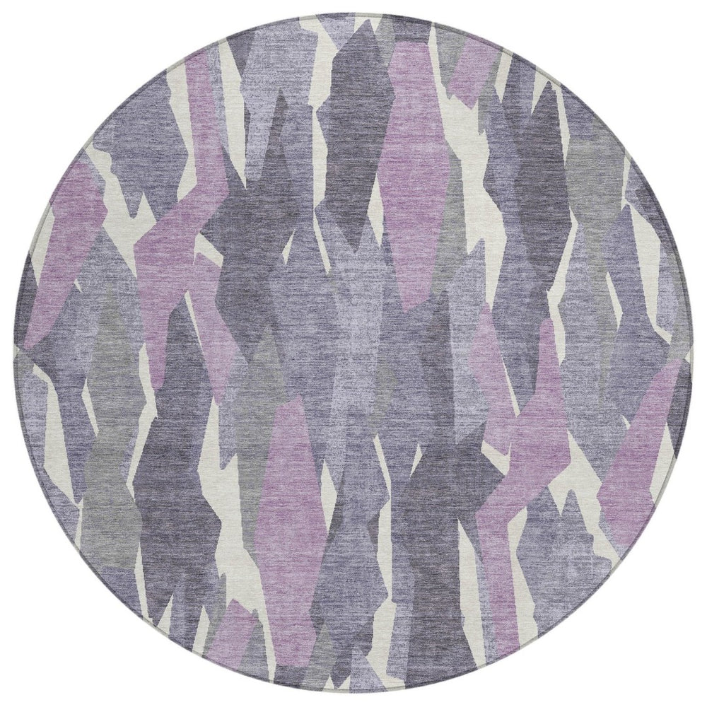 HomeRoots 8' Striped Area Rug in Purple, Gray & Ivory – Durable, Washable Design for Indoor & Outdoor Use! 659636