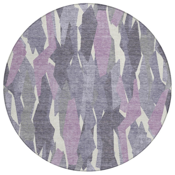 HomeRoots 8' Striped Area Rug in Purple, Gray & Ivory – Durable, Washable Design for Indoor & Outdoor Use! 659636