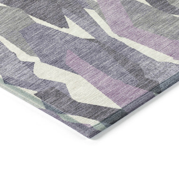 HomeRoots 8' Striped Area Rug in Purple, Gray & Ivory – Durable, Washable Design for Indoor & Outdoor Use! 659636