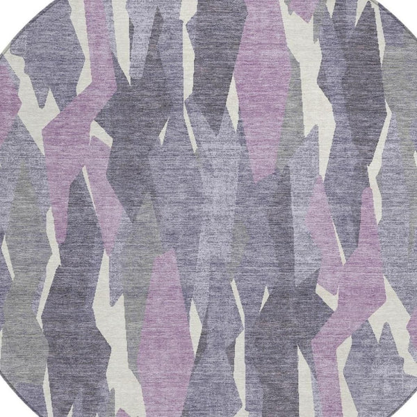 HomeRoots 8' Striped Area Rug in Purple, Gray & Ivory – Durable, Washable Design for Indoor & Outdoor Use! 659636