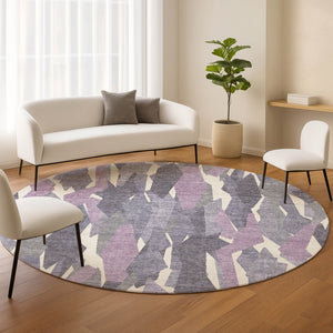 HomeRoots 8' Striped Area Rug in Purple, Gray & Ivory – Durable, Washable Design for Indoor & Outdoor Use! 659636