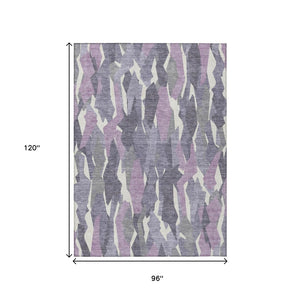 HomeRoots 8' X 10' Striped Washable Area Rug in Purple, Gray & Ivory - Durable Indoor/Outdoor Décor Solution 659637