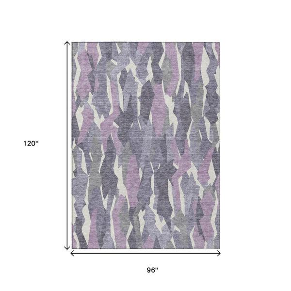HomeRoots 8' X 10' Striped Washable Area Rug in Purple, Gray & Ivory - Durable Indoor/Outdoor Décor Solution 659637