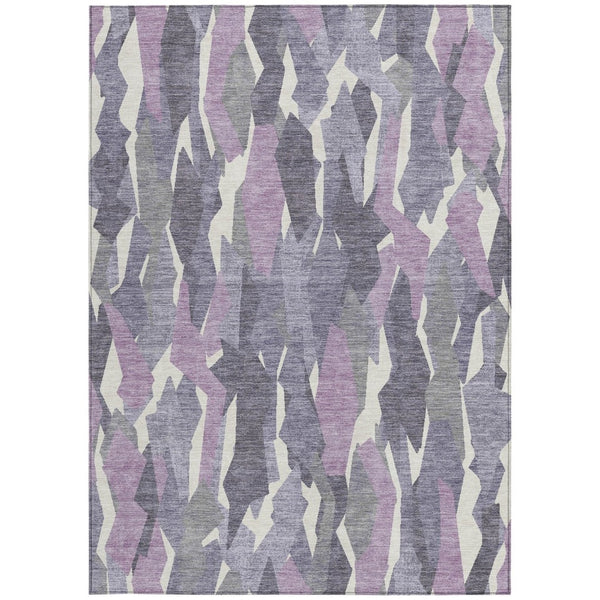 HomeRoots 8' X 10' Striped Washable Area Rug in Purple, Gray & Ivory - Durable Indoor/Outdoor Décor Solution 659637