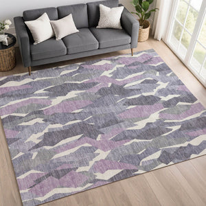 HomeRoots 8' X 10' Striped Washable Area Rug in Purple, Gray & Ivory - Durable Indoor/Outdoor Décor Solution 659637