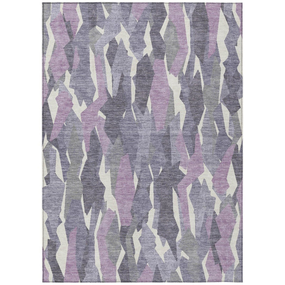 HomeRoots 9' X 12' Striped Indoor Outdoor Area Rug in Purple, Gray & Ivory - Washable, Durable & Stylish 659638