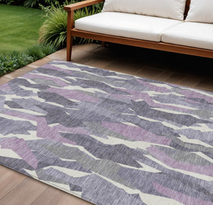 HomeRoots 10' Stylish Purple Gray Ivory Striped Washable Area Rug - Perfect for Indoor & Outdoor Spaces! 659639