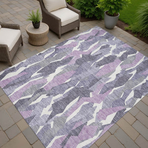 HomeRoots 10' Stylish Purple Gray Ivory Striped Washable Area Rug - Perfect for Indoor & Outdoor Spaces! 659639