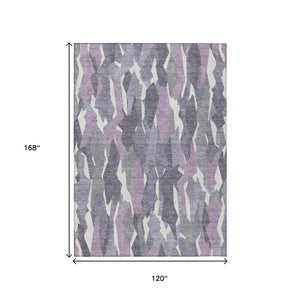 HomeRoots 10' Stylish Purple Gray Ivory Striped Washable Area Rug - Perfect for Indoor & Outdoor Spaces! 659639