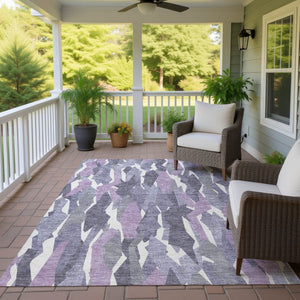 HomeRoots 10' Stylish Purple Gray Ivory Striped Washable Area Rug - Perfect for Indoor & Outdoor Spaces! 659639