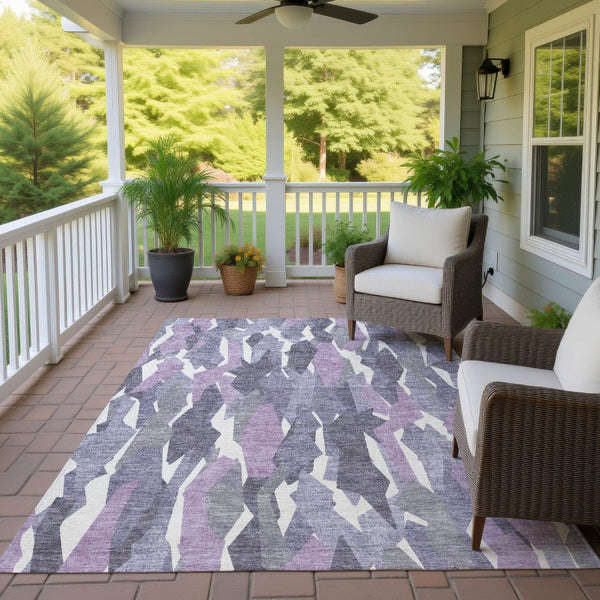 HomeRoots 10' Stylish Purple Gray Ivory Striped Washable Area Rug - Perfect for Indoor & Outdoor Spaces! 659639