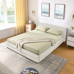 English Elm Queen Chenille Upholstered Storage Bed Wingback Headboard Platform Frame Bedroom Beige W487S00417
