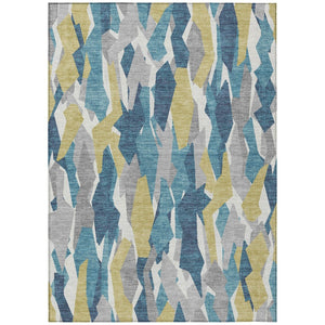 HomeRoots 5' Coastal Teal Blue Yellow Ivory Striped Washable Area Rug - Durable Indoor Outdoor Design for Any Space 659641